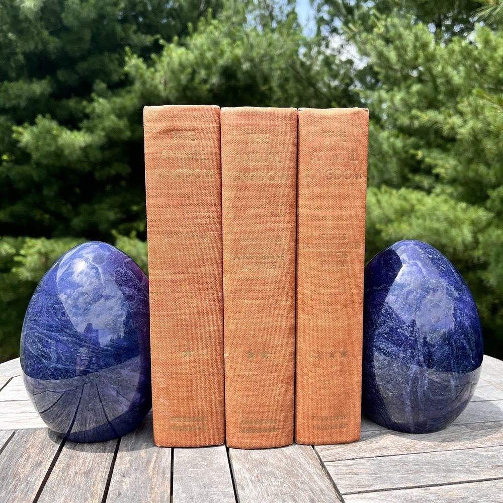 Vintage Ducceschi Italy Blue Alabaster Egg Bookends 6" Hand Carved Genuine Stone